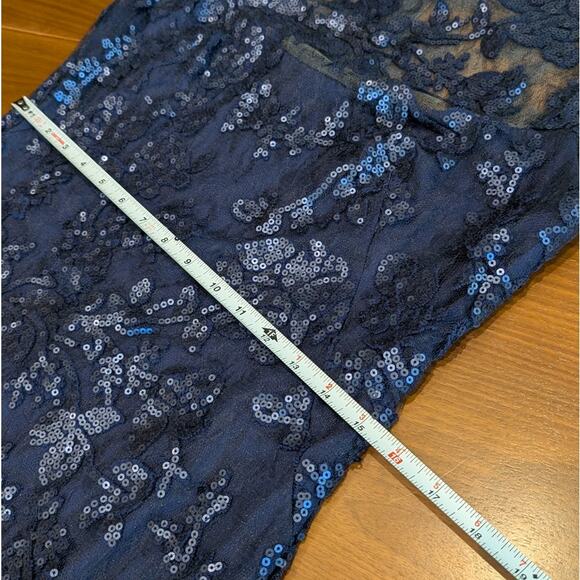 Tadashi Shoji Navy Paillette Floral Sequin Lace Sheath Cocktail Dress, size 8 - Picture 7 of 10